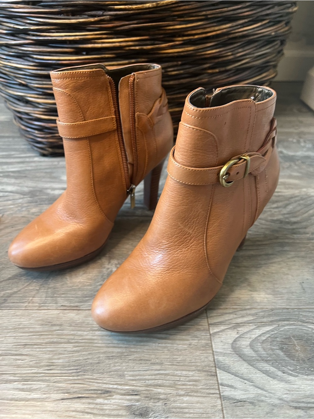 Banana Republic Cognac Leather Ankle Booties with Buckle